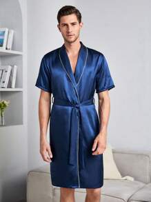 Áo choàng giản dị Nam Thắt lưng màu trơn - Màu xanh hải quân - Xem 6