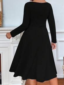 Celure Đầm Plus Size màu trơn Thanh lịch - màu đen - Xem 2