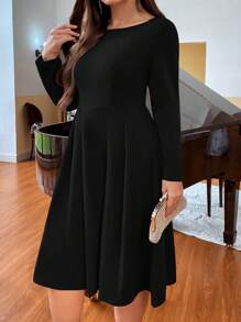 Celure Đầm Plus Size màu trơn Thanh lịch - màu đen - Xem 3