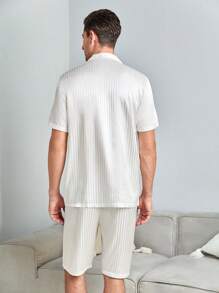 Men Striped Jacquard PJ Set / Pajama Set White Set - White - View 3