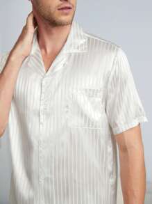 Men Striped Jacquard PJ Set / Pajama Set White Set - White - View 6