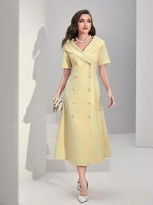 Modelyn Sukienki Podwójny Guzik Prosty W Paski Elegancki