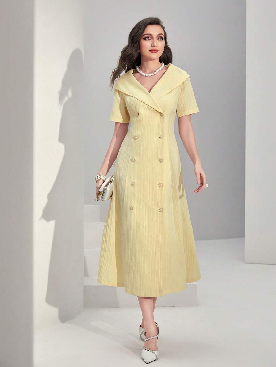 Modelyn Sukienki Podwójny Guzik Prosty W Paski Elegancki