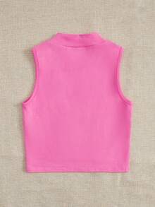 SHEIN Tank Tops & Camis Bé Gái Thêu Hình học Giải trí - Hồng - Xem 2