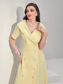 Modelyn Sukienki Podwójny Guzik Prosty W Paski Elegancki