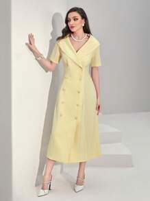 Modelyn Sukienki Podwójny Guzik Prosty W Paski Elegancki