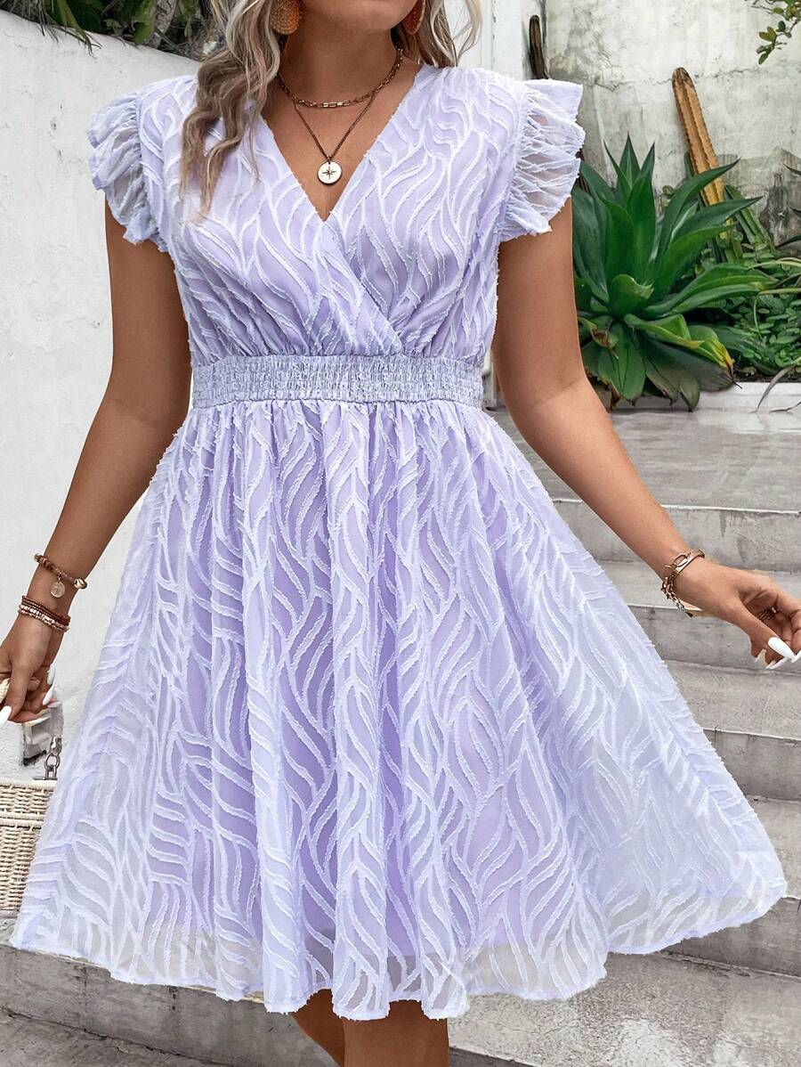 SHEIN Holidaya Plus Ruffle Trim A Line Dress - Lilac Purple - View 1