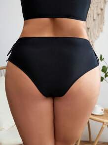 SHEIN Swim Curve Summer Plus Size Lace Up Side High Waist Bikini Bottom - Black - View 2