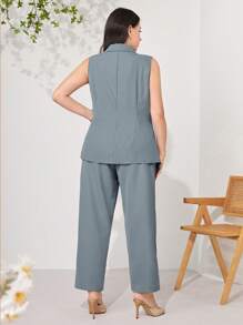 Modelyn 大碼西裝領西裝背心 - 霧霾藍 - 查看 2