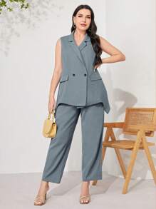 Modelyn 大碼西裝領西裝背心 - 霧霾藍 - 查看 3