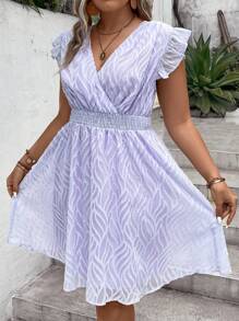 SHEIN Holidaya Plus Ruffle Trim A Line Dress - Lilac Purple - View 4