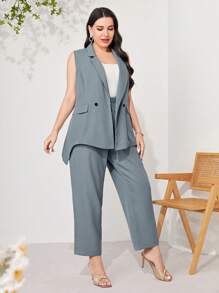 Modelyn 大碼西裝領西裝背心 - 霧霾藍 - 查看 5