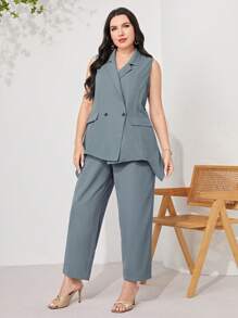 Modelyn 大碼西裝領西裝背心 - 霧霾藍 - 查看 6