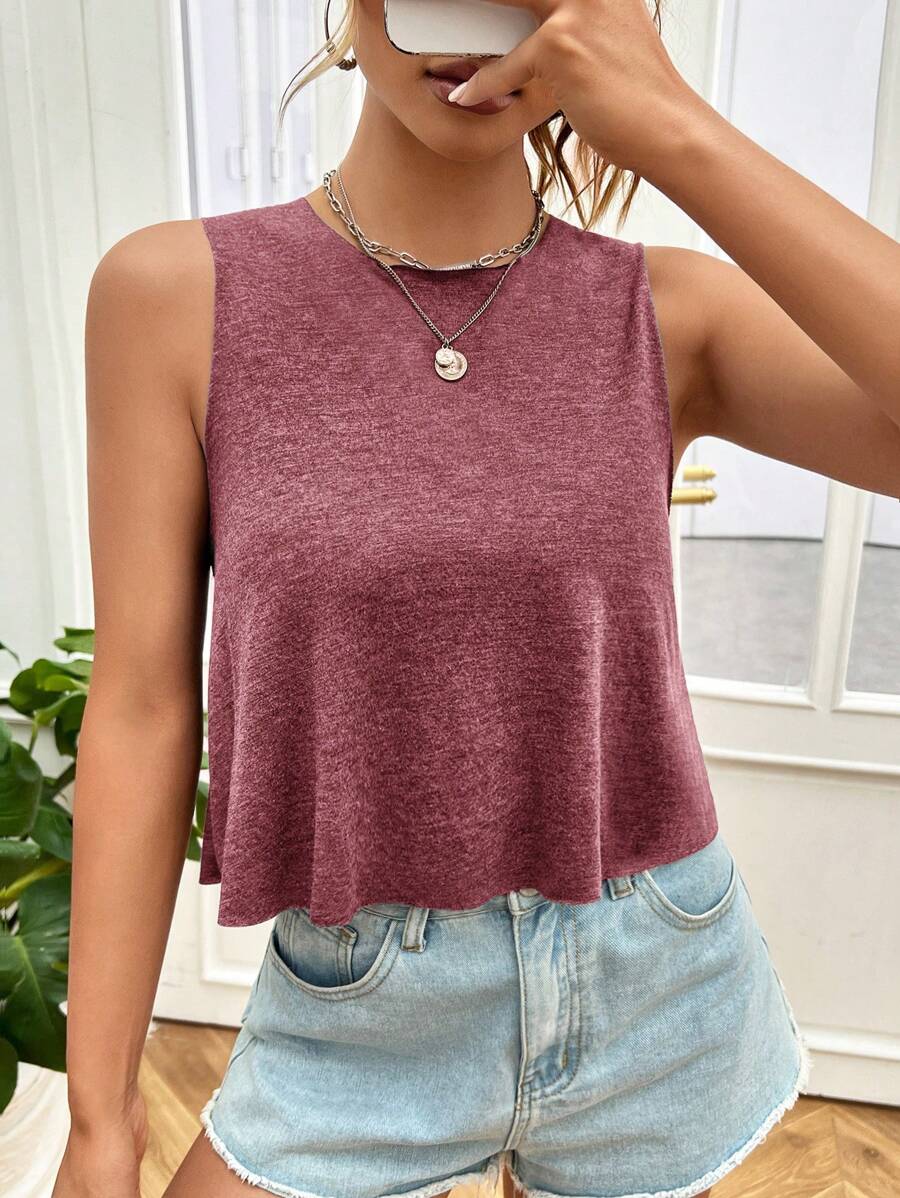 SHEIN EZwear Solid Tank Top - Redwood - View 1