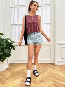 SHEIN EZwear Solid Tank Top - Redwood - View 4