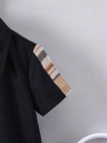 SHEIN 小男童格紋印花POLO衫