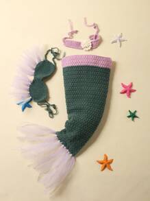 女嬰攝影荷葉邊上衣和貼花美人魚尾巴＆ 頭巾