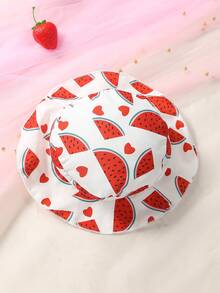 SHEIN Baby Watermelon Print Cami Dress & Hat - White - View 3
