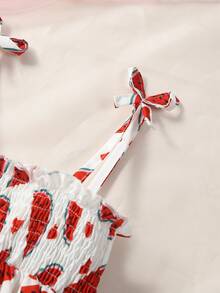 SHEIN Baby Watermelon Print Cami Dress & Hat - White - View 5