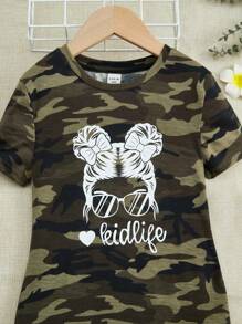 SHEIN Tween Girl Letter & Figure Graphic Camo Print Dress - Multicolor - View 3