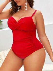 Swim Lushoire Summer Beach Plus Ruched One Piece Swimsuit
