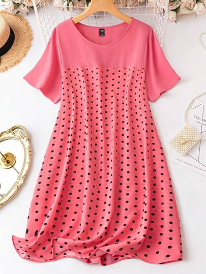 Plus Polka Dot Print Dress For New Year Clothes Polka Dots Dresspolka Dot Dresscasual Summer Dress