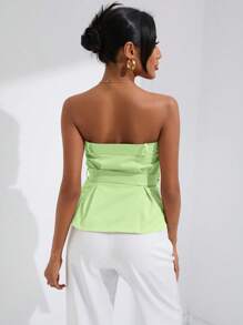 SHEIN Privé Áo nữ Thắt lưng Xếp li Dây kéo màu trơn Giải trí - Màu xanh chanh - Xem 2