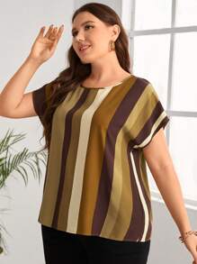 EMERY ROSE 大碼拼色條紋蝙蝠袖襯衫 - 彩色 - 查看 6