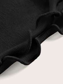 SHEIN ICON Draped Collar Drawstring Side Ruched Asymmetrical Hem Tee - Black - View 4