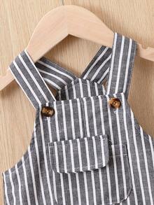 Baby Boy Striped Flap Pocket Overall Jumpsuit - Dark Grey - View 4