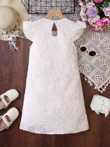 SHEIN Tween Girl Floral Jacquard Ruffle Trim Bow Front Dress