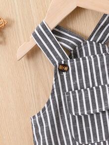 Baby Boy Striped Flap Pocket Overall Jumpsuit - Dark Grey - View 5