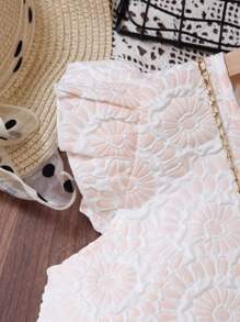 SHEIN Tween Girl Floral Jacquard Ruffle Trim Bow Front Dress