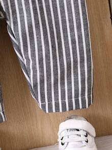 Baby Boy Striped Flap Pocket Overall Jumpsuit - Dark Grey - View 6