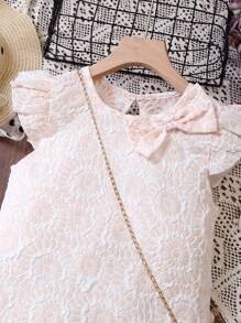 SHEIN Tween Girl Floral Jacquard Ruffle Trim Bow Front Dress