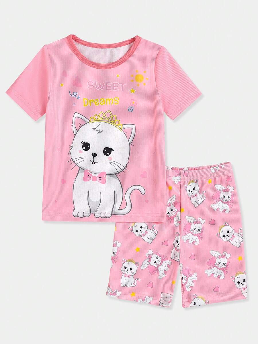 Toddler Girls Cartoon & Letter Graphic Snug Fit PJ Set - Pink - View 1
