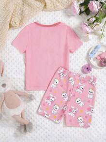 Toddler Girls Cartoon & Letter Graphic Snug Fit PJ Set - Pink - View 2