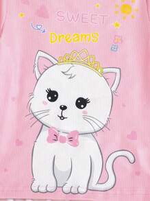 Toddler Girls Cartoon & Letter Graphic Snug Fit PJ Set - Pink - View 3