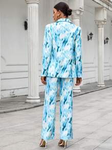 SHEIN Clasi 紮染圖案西裝外套和褲子 - 藍色 - 查看 2