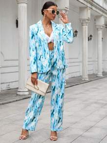 SHEIN Clasi 紮染圖案西裝外套和褲子 - 藍色 - 查看 4