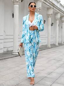 SHEIN Clasi 紮染圖案西裝外套和褲子 - 藍色 - 查看 5
