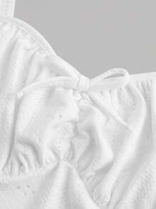SHEIN Tank Tops & Camis Bé Gái Thắt nơ trước Bất đối xứng Nếp gấp Phần Ngực màu trơn Giải trí - trắng - Xem 4