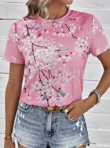 SHEIN LUNE Camiseta con estampado floral - Rosa - Ver 1