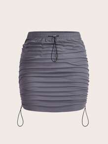 SHEIN ICON Váy Plus Size Dây kéo Xù màu trơn Giải trí - Xám - Xem 1