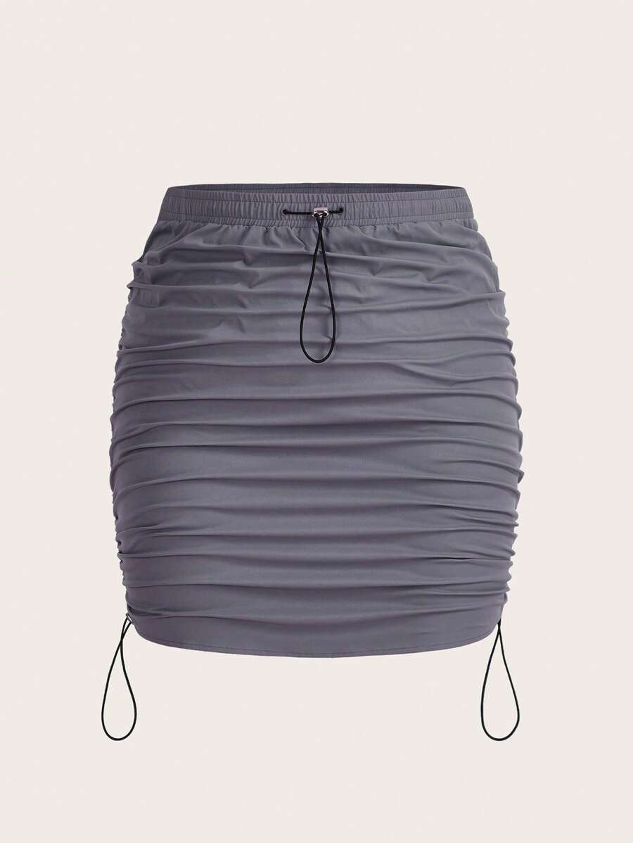 SHEIN ICON Váy Plus Size Dây kéo Xù màu trơn Giải trí - Xám - Xem 1