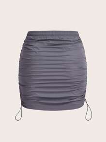 SHEIN ICON Váy Plus Size Dây kéo Xù màu trơn Giải trí - Xám - Xem 2