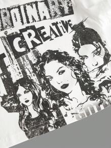 SHEIN ICON Camiseta crop con estampado de figura y letra - Blanco - Ver 4