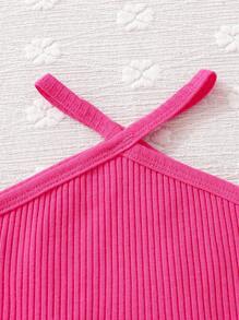 SHEIN Baby Girls' Y2k Style Dopamine Color Scheme Ribbed Camisole Top And Shorts Set With Design Sense, Pink