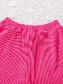 SHEIN Baby Girls' Y2k Style Dopamine Color Scheme Ribbed Camisole Top And Shorts Set With Design Sense, Pink