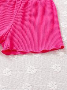 SHEIN Baby Girls' Y2k Style Dopamine Color Scheme Ribbed Camisole Top And Shorts Set With Design Sense, Pink